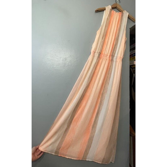 Chicos Maxi Dress Womens 1 Size 8 Peach Striped Lined Chiffon Sleeveless Fairy - Picture 2 of 8